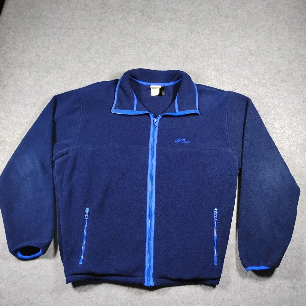 Vintage LL Bean Men's Tall Large Navy Blue Full Zip Fleece Jacket